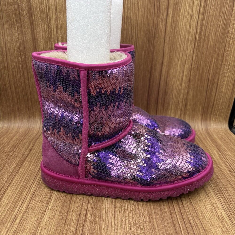 UGG Australia Kids Size 6 Eu 36 Classic Short Sequin‎ Pink Purple Boots